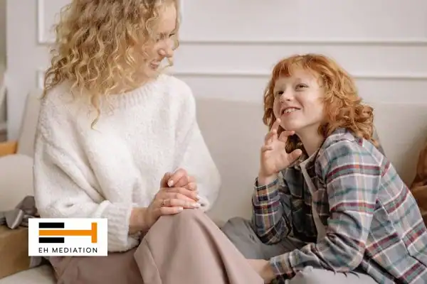 Happy mother and child after sorting child arrangements mediation Enfield